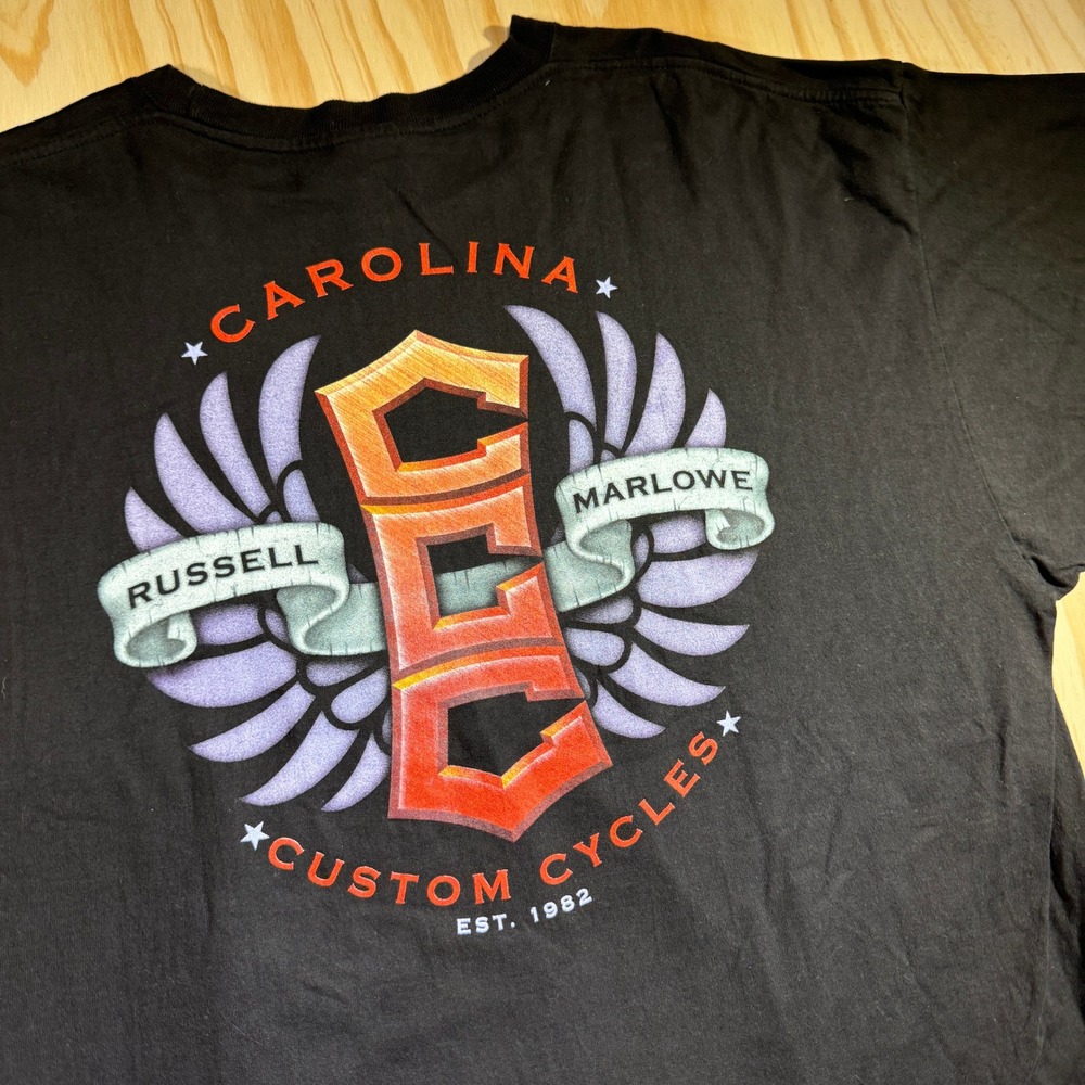 Choice Apparel Mens Carolina Custom Cycles Russell Marlowe Graphic Tee Black 2XL
